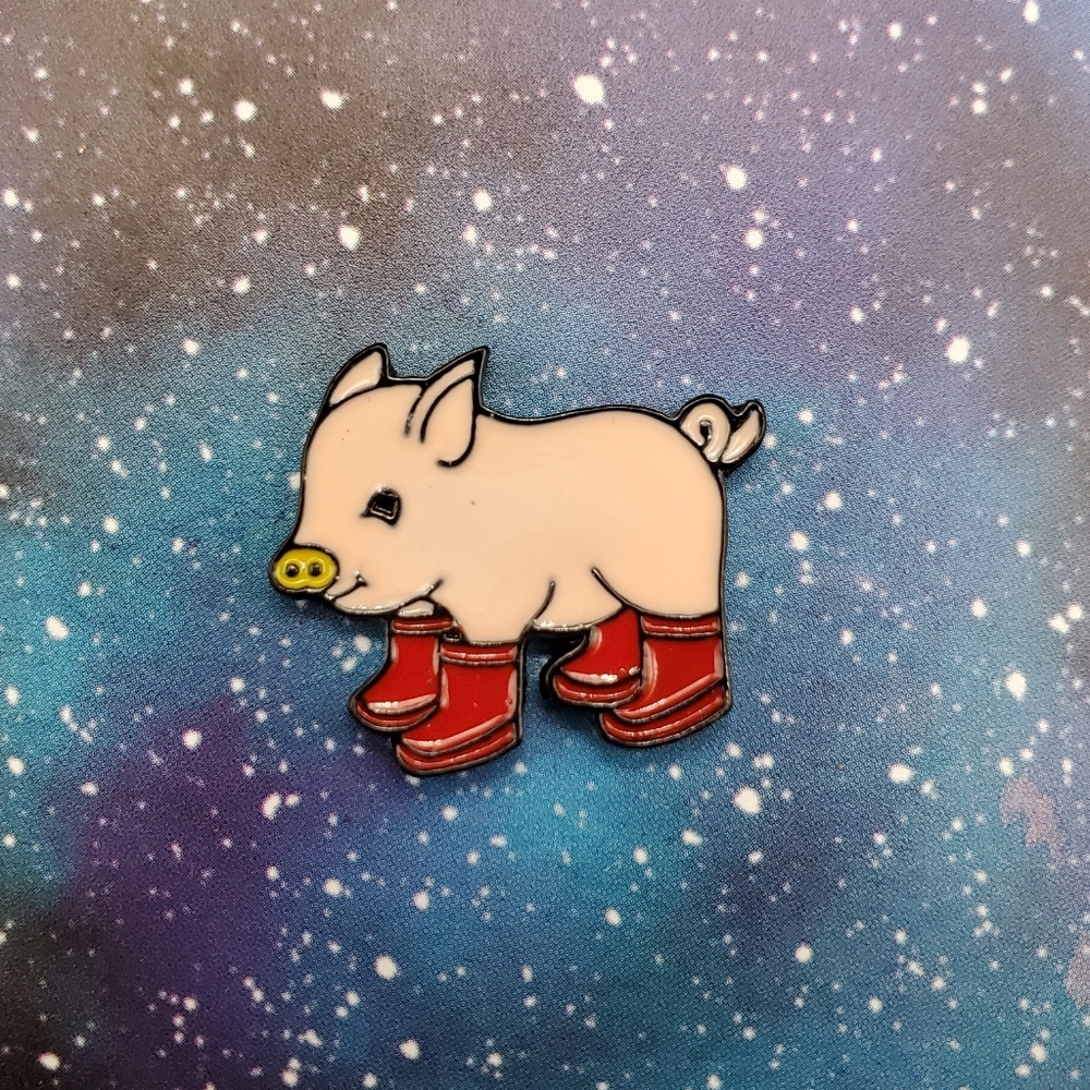 Pig With Red Boots Enamel Pin